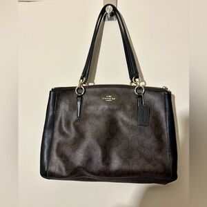 Coach "Christie" Signature Logo Detailed Double Zip Top Tote Bag